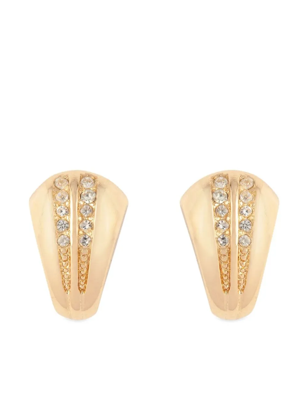 Pre-owned Dior 1980s  Crystal-embellished Clip-on Earrings In Gold