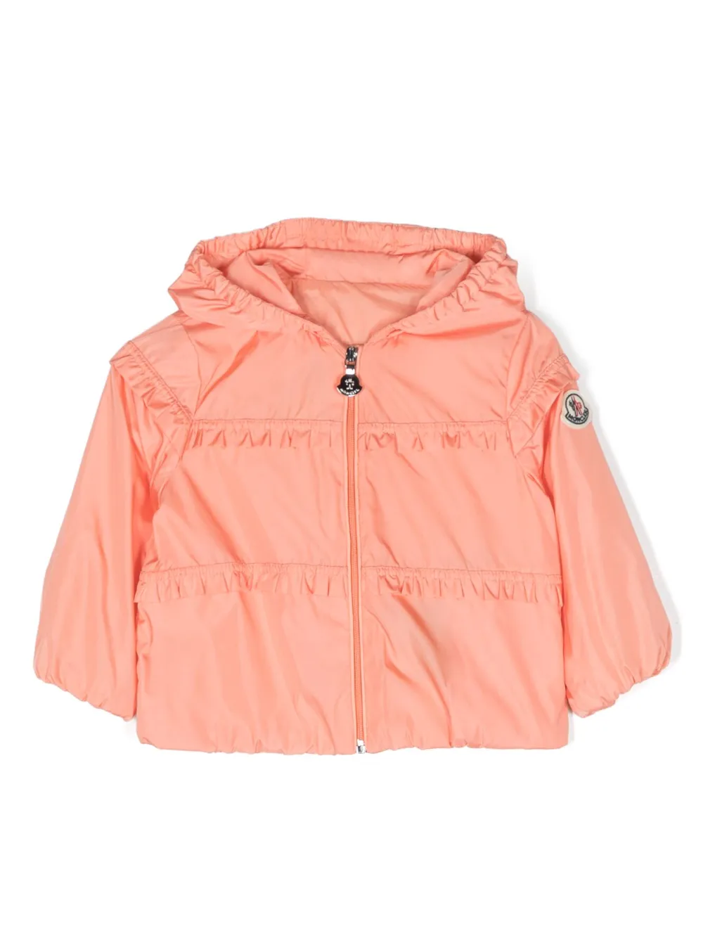 Moncler Enfant ロゴパッチ フーデッドジャケット - オレンジ Moncler Enfant ロゴパッチ フーデッドジャケット - オレンジ