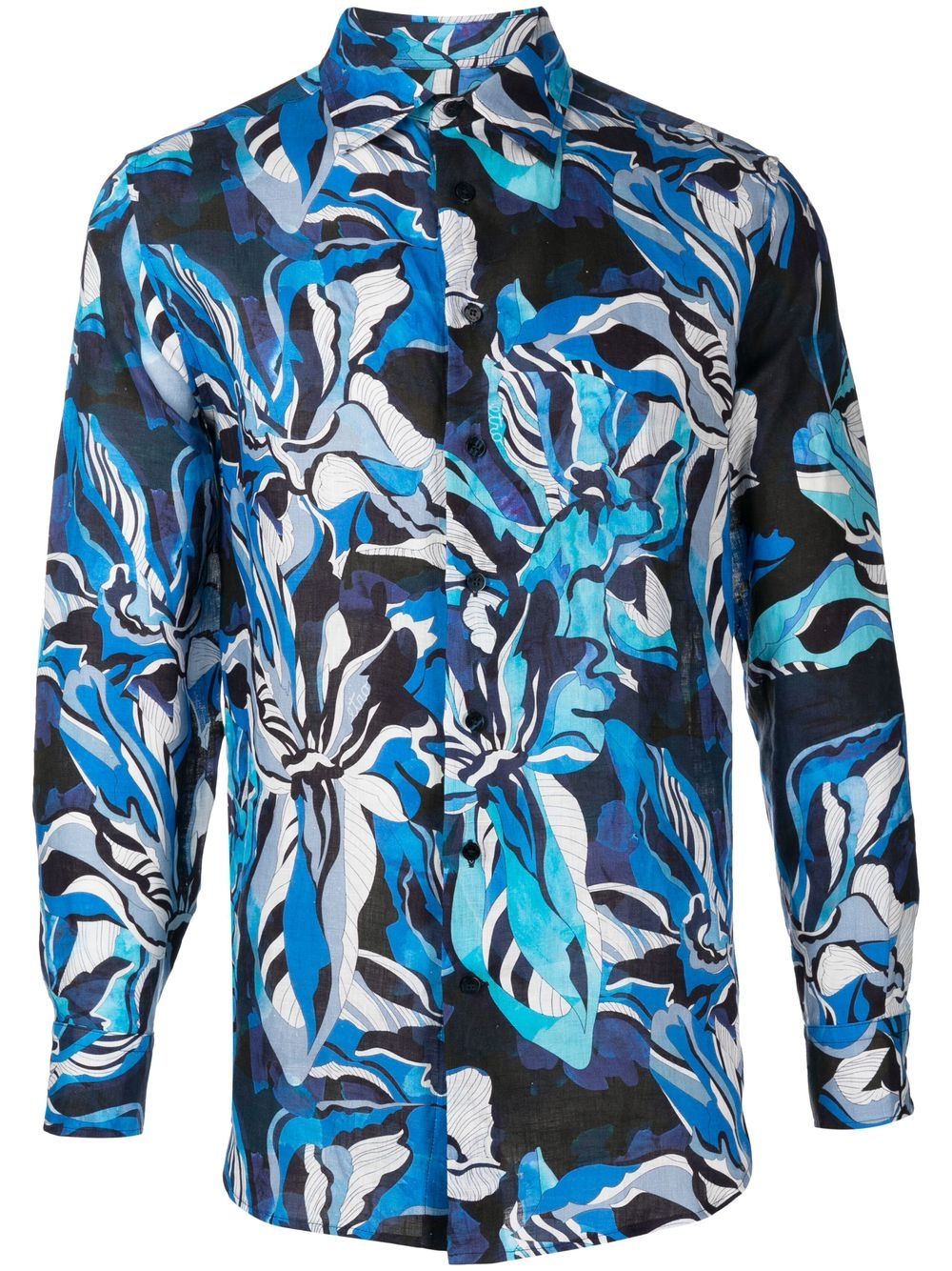 ETRO FLORAL FOLIAGE-PRINT LINEN SHIRT