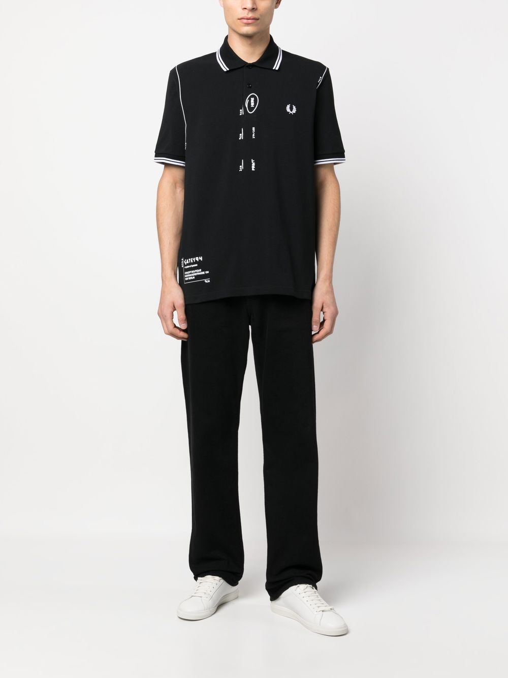Shop Fred Perry Sketch-style Cotton Polo Shirt In Black