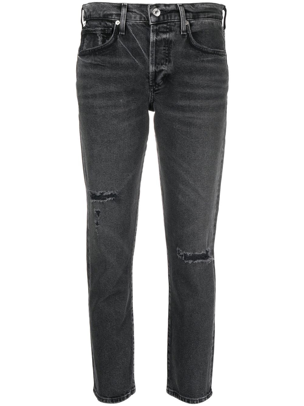 ripped-detail straight-leg jeans