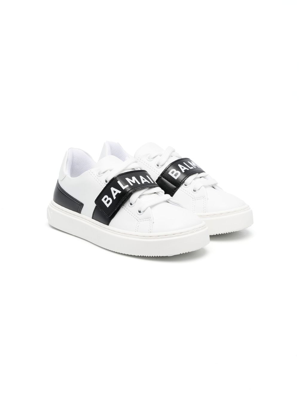Balmain Kids' Logo-print Lace-up Sneakers In White