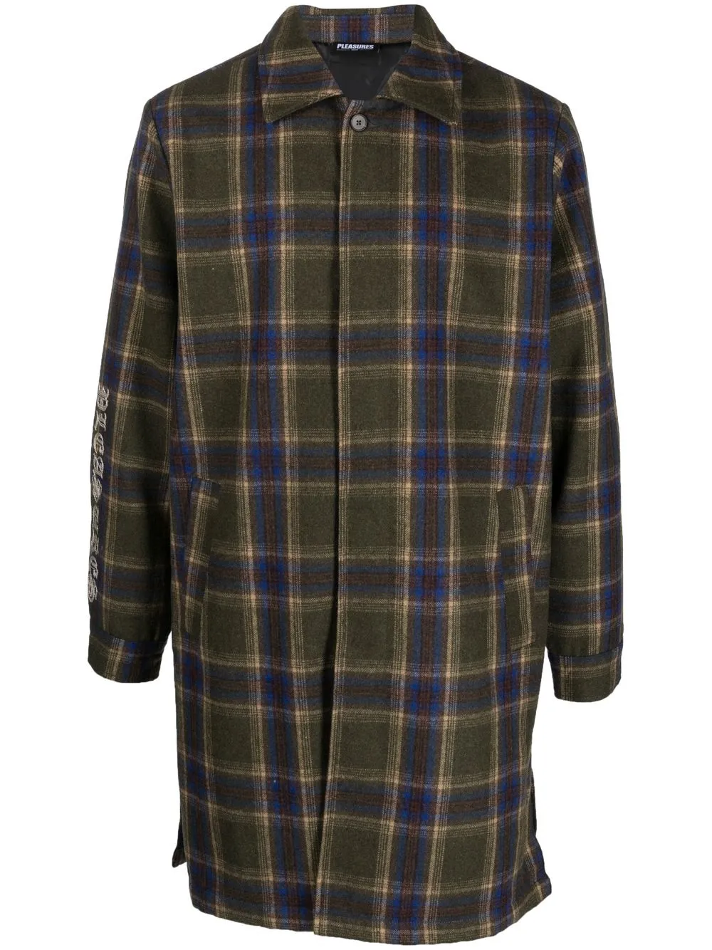 

Pleasures tartan-check logo-embroidered coat - Green