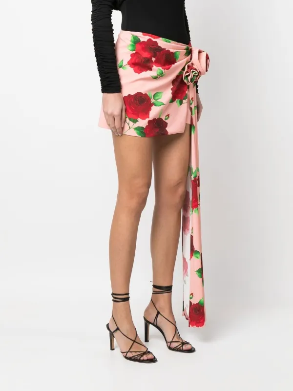 【関税込み】MAGDA BUTRYM ROSE MINI SKIRT Magda Butrym rose-print Draped Miniskirt | Pink | FARFETCH GE