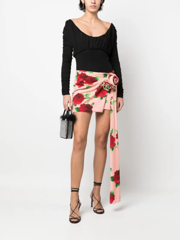 Magda Butrym rose-print Draped Miniskirt | Pink | FARFETCH