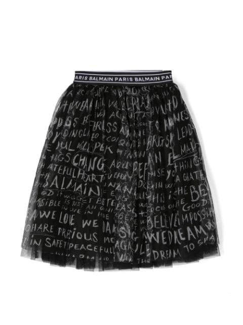 logo-print flared skirt