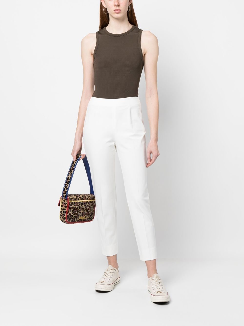 Shop Peserico Cropped Tapered-leg Trousers In White