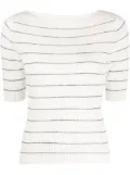 Vince boat-neck striped knitted top - White