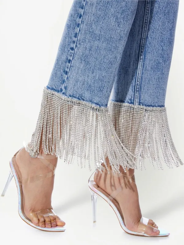 Alice + Olivia Amazing Embellished Fringe Grey Denim Boyfriend Jeans