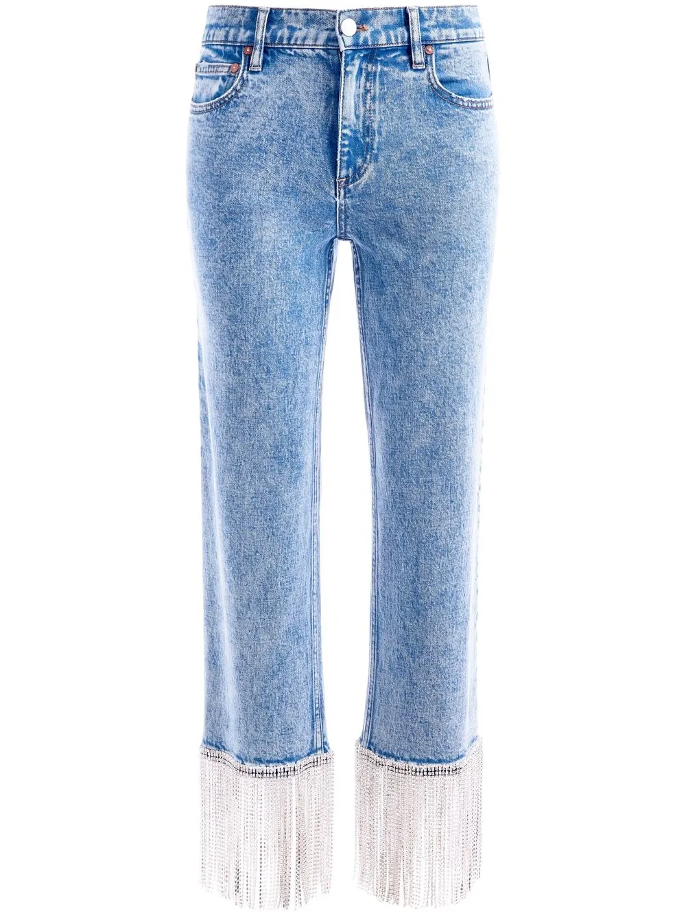 Alice And Olivia Crystal-embellished Cropped Jeans In Blue