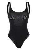 Balmain stud-logo U-neck swimsuit - Black