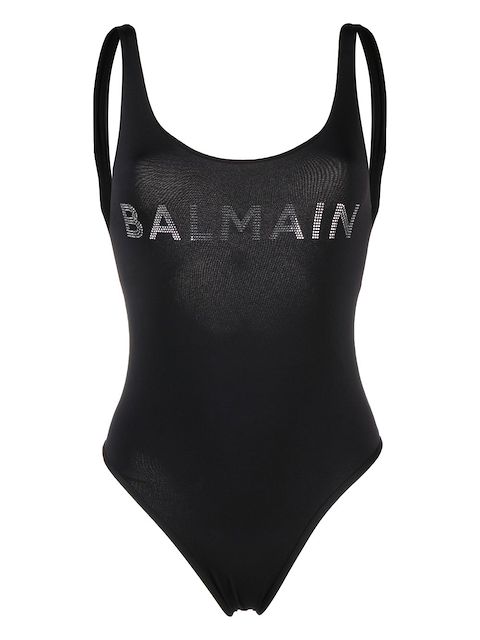 Balmain stud-logo U-neck swimsuit