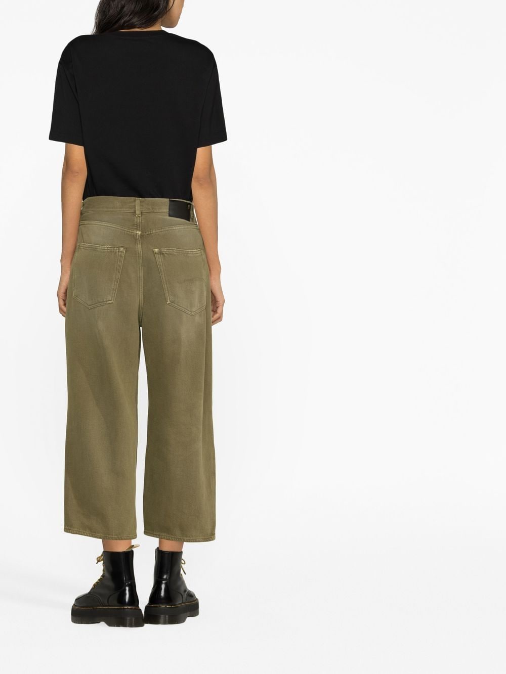 Shop R13 Wide Leg Cropped Jeans In Green