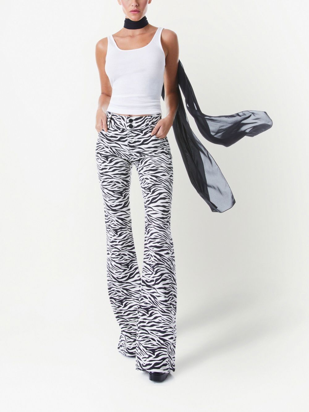 Shop Alice And Olivia Stacey Zebra-print Flared Jeans In Black