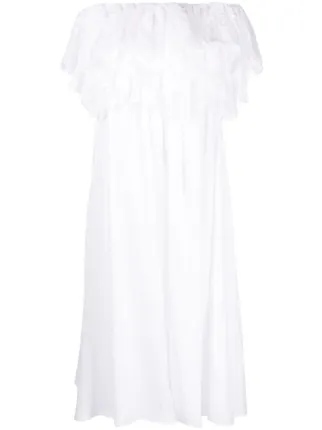 Chloé オフショルダー ラッフルドレス | ホワイト | FARFETCH JP
