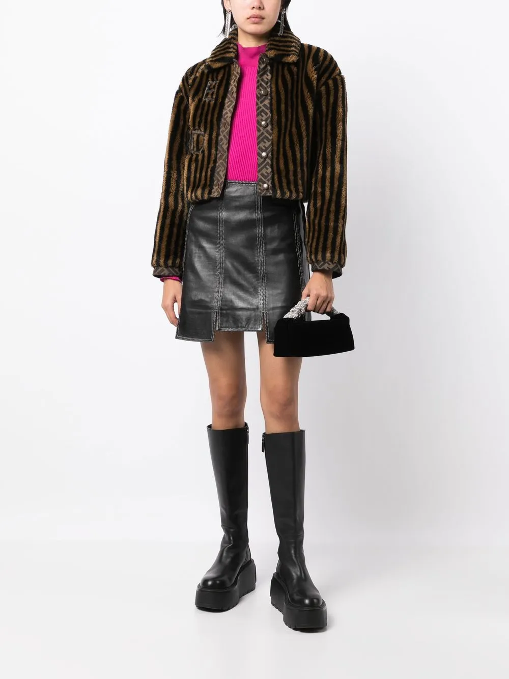 Image 2 of Fendi Pre-Owned 1990-2000s Pequin striped faux-fur jacket
