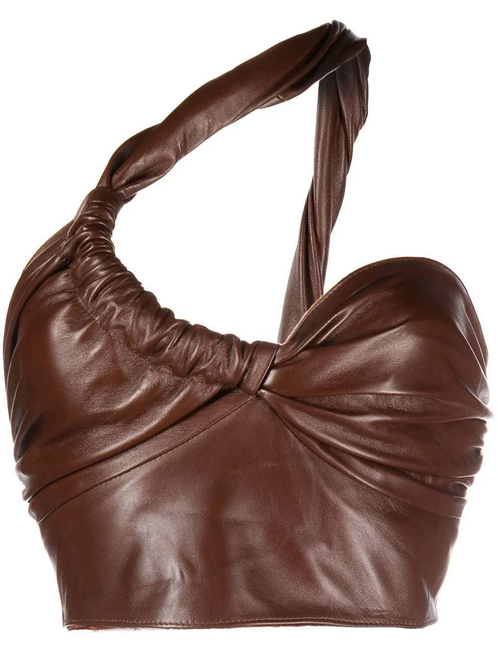 Manokhi twist-strap cropped leather top - Brown