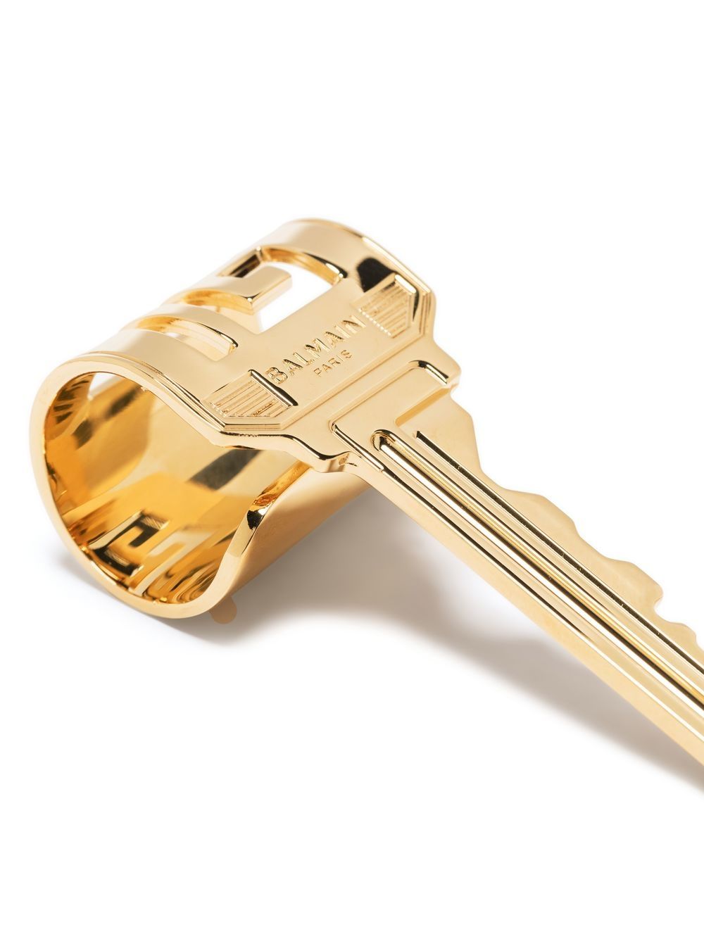 Shop Balmain Logo Cut-out Key Ring In Gold
