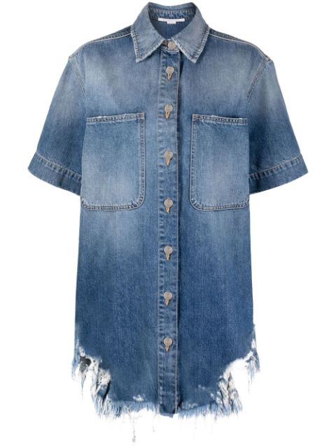 Stella McCartney ripped-hem short-sleeved denim shirt Women