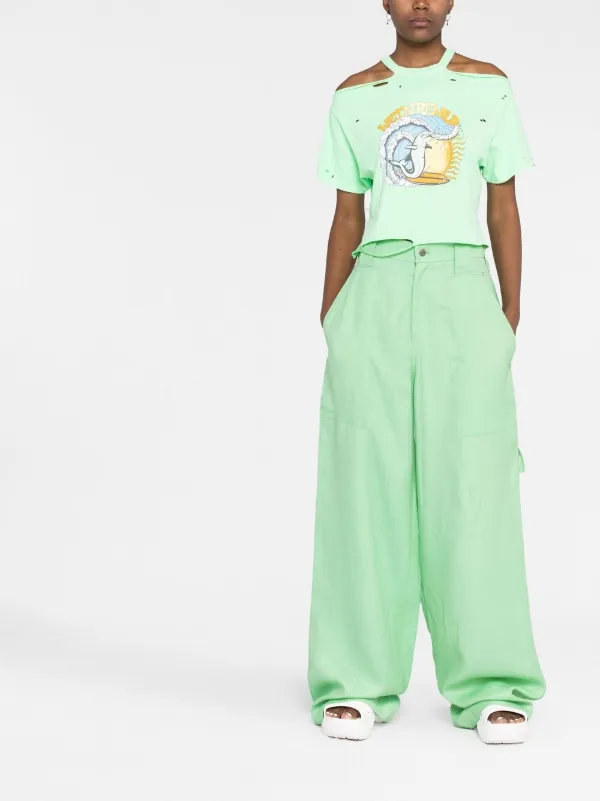 【関税&送料込】Stella McCartney Trousers Green Stella McCartney high-waisted wide-leg Trousers | Green