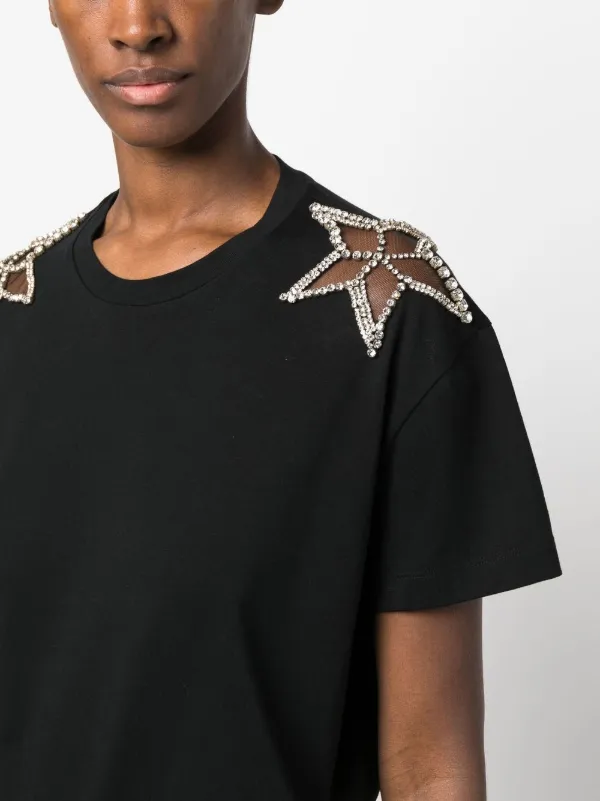 Tシャツ・カットソー STELLA MCCARTNEY COTTON T-SHIRT WITH CRYSTAL LOGO Stella McCartney Mini Star Crystal Embroidered T-Shirt
