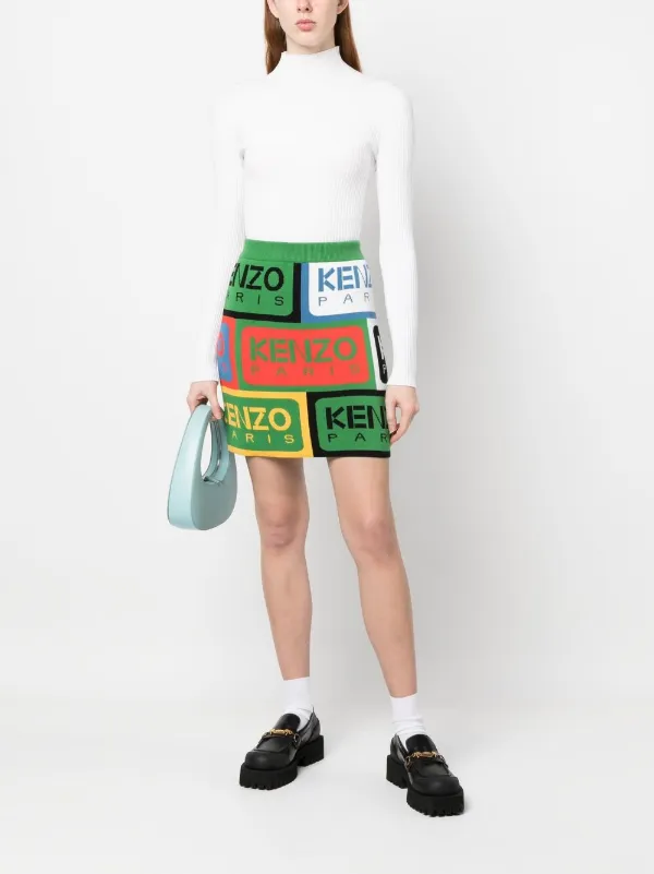 Kenzo Knitted logo-pattern Mini Skirt - Farfetch