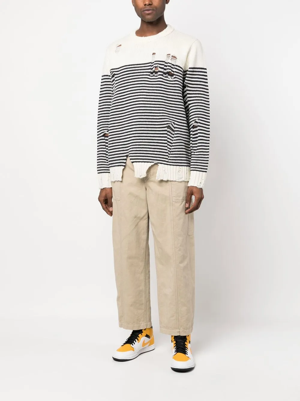 Shop Charles Jeffrey Loverboy Striped Crew-neck Jumper In White