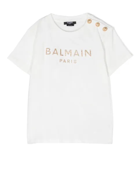 Balmain Kids تيشيرت بشعار جليتر وترصيع أسد