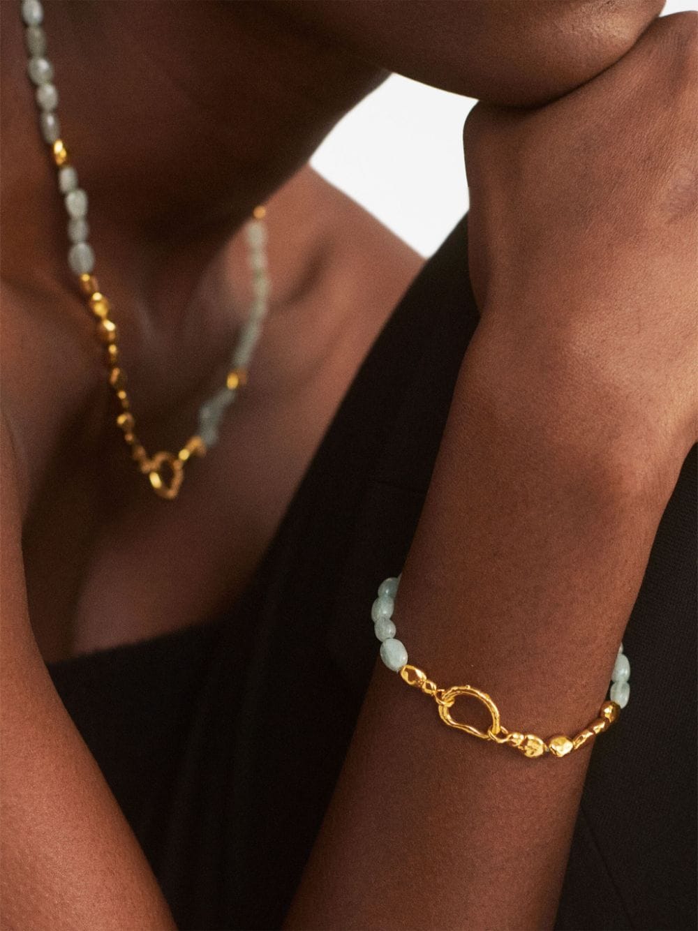 Shop Monica Vinader Rio Aquamarine Beaded Gemstone Bracelet In Gold