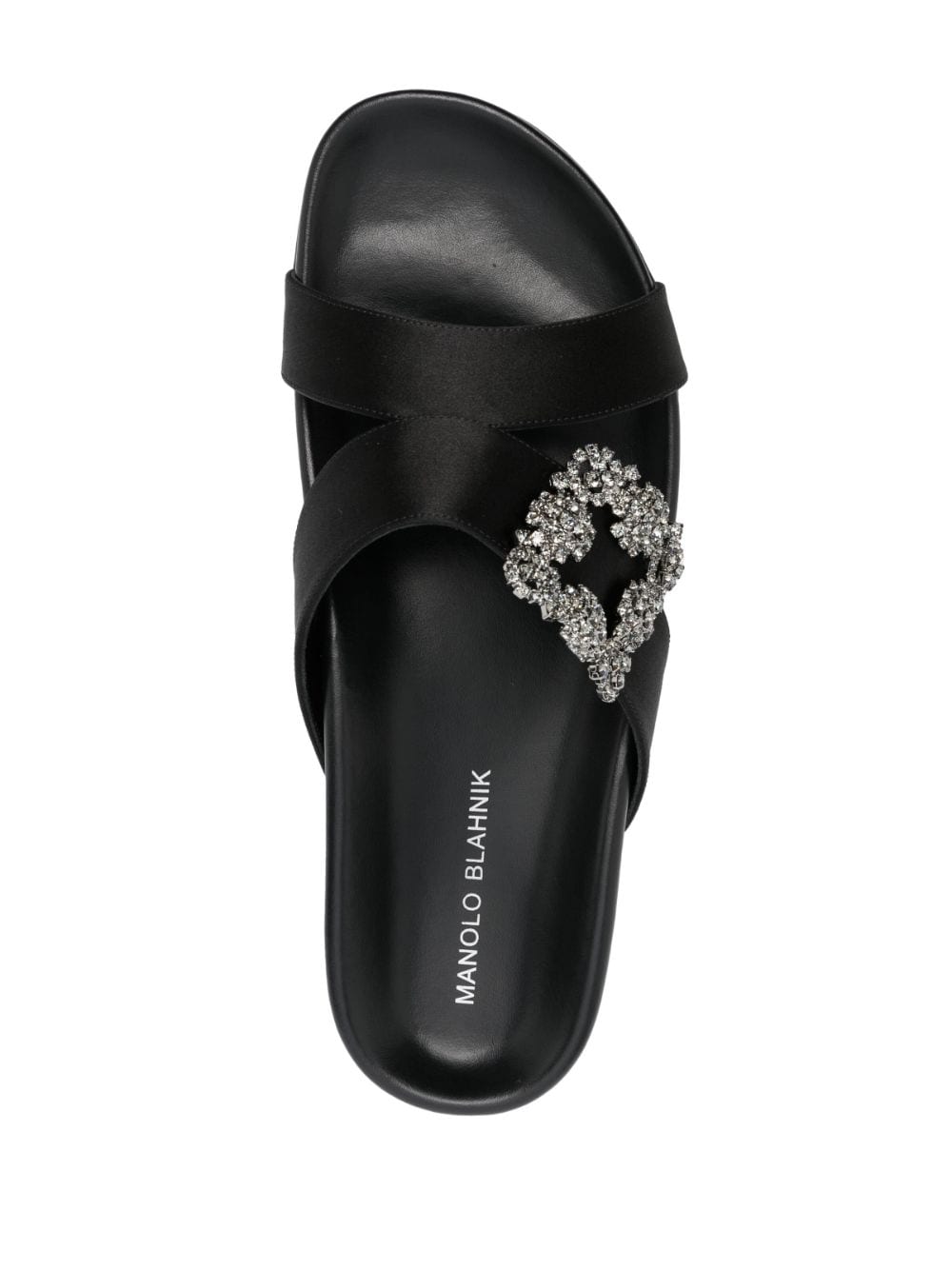 Shop Manolo Blahnik Chilanghi Buckled Satin Slippers In Black