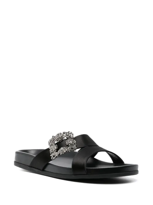 Manolo Blahnik Chilanghi Buckled Satin Slippers - Farfetch