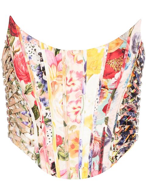 ZIMMERMANN multi-floral print spliced corset