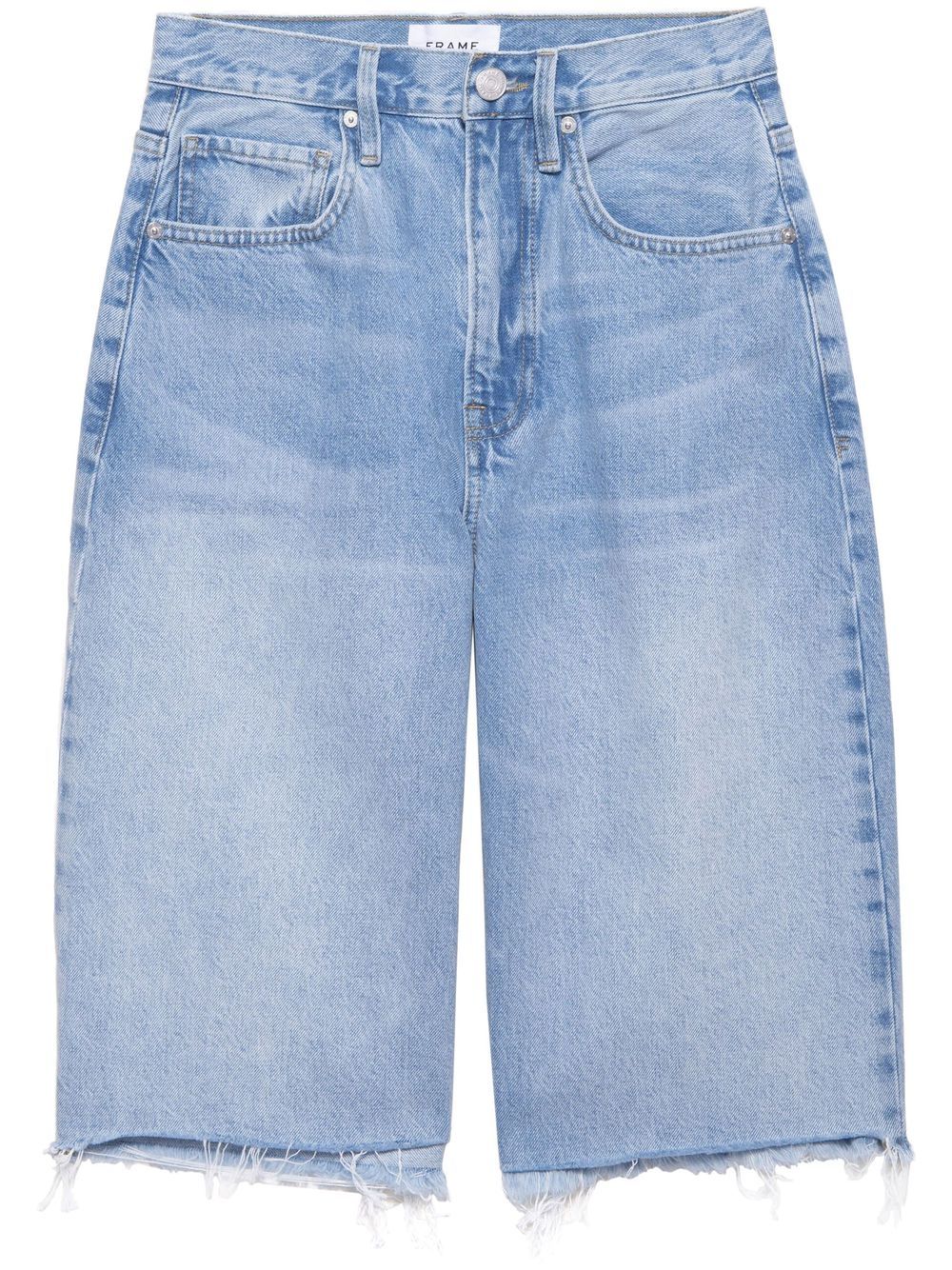 Frame Raw-edge Cotton Denim Shorts In Blue