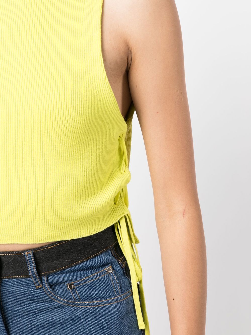 Shop Rokh Lace-up Detail Vest Top In Yellow
