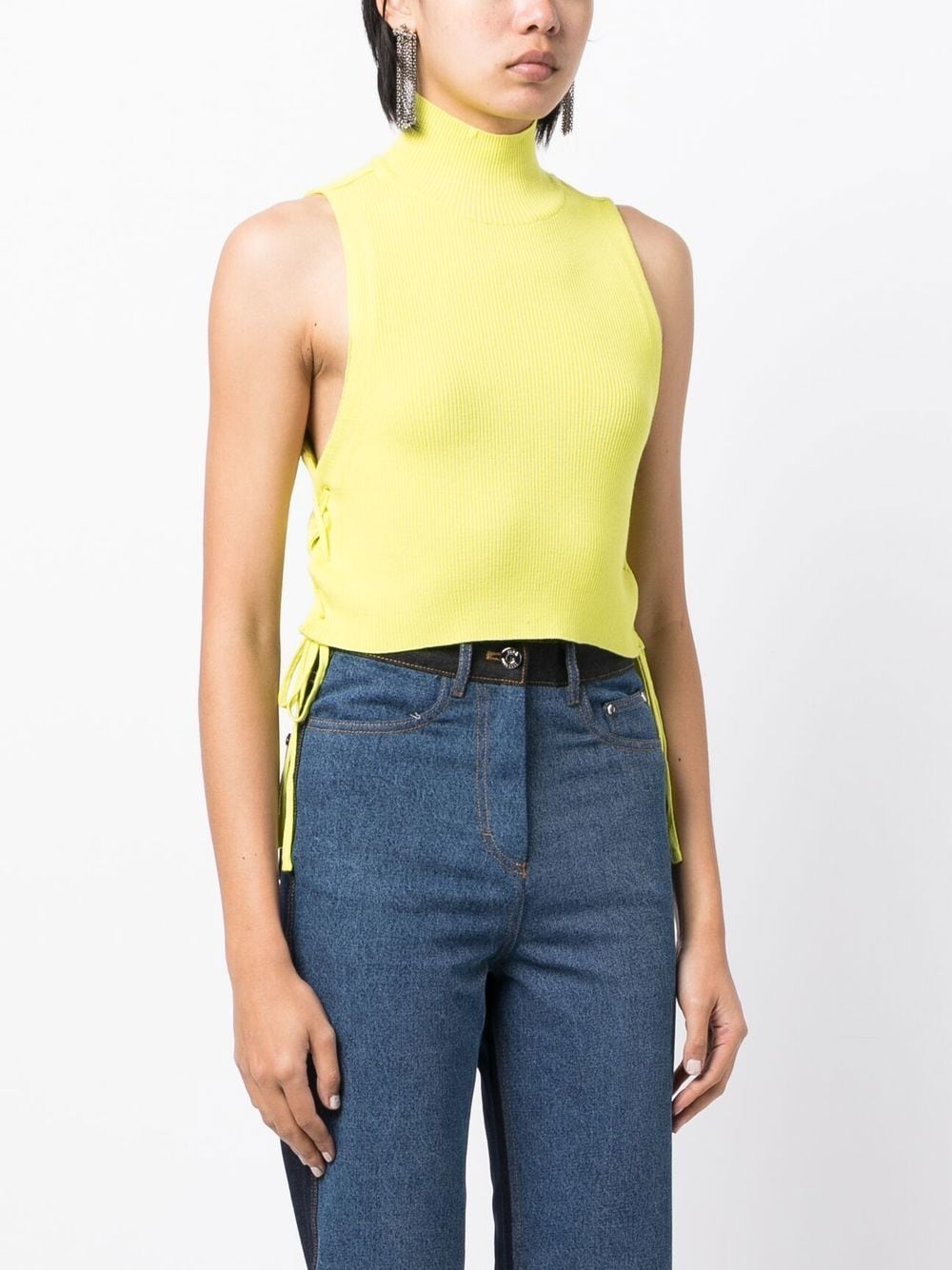Shop Rokh Lace-up Detail Vest Top In Yellow