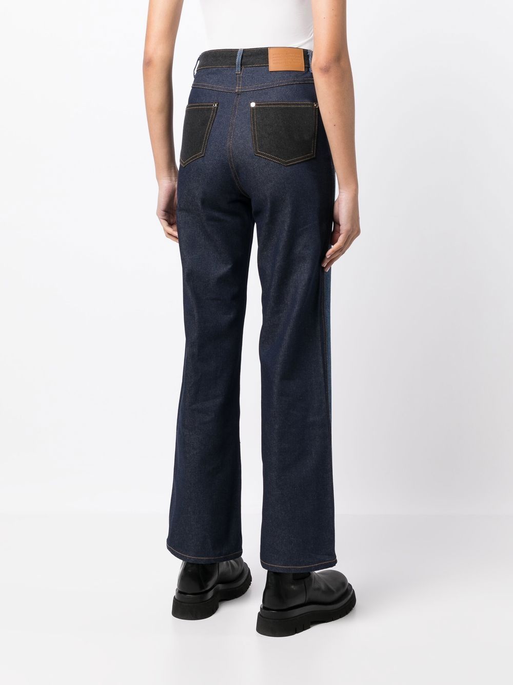Shop Rokh Two-tone Straight Leg Jeans In Blue