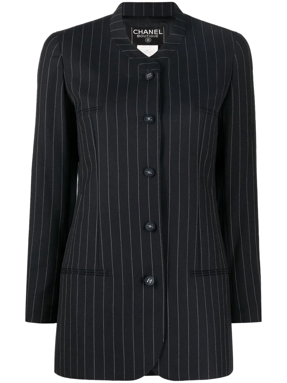 

CHANEL Pre-Owned 1996 pinstripe collarless blazer - Black