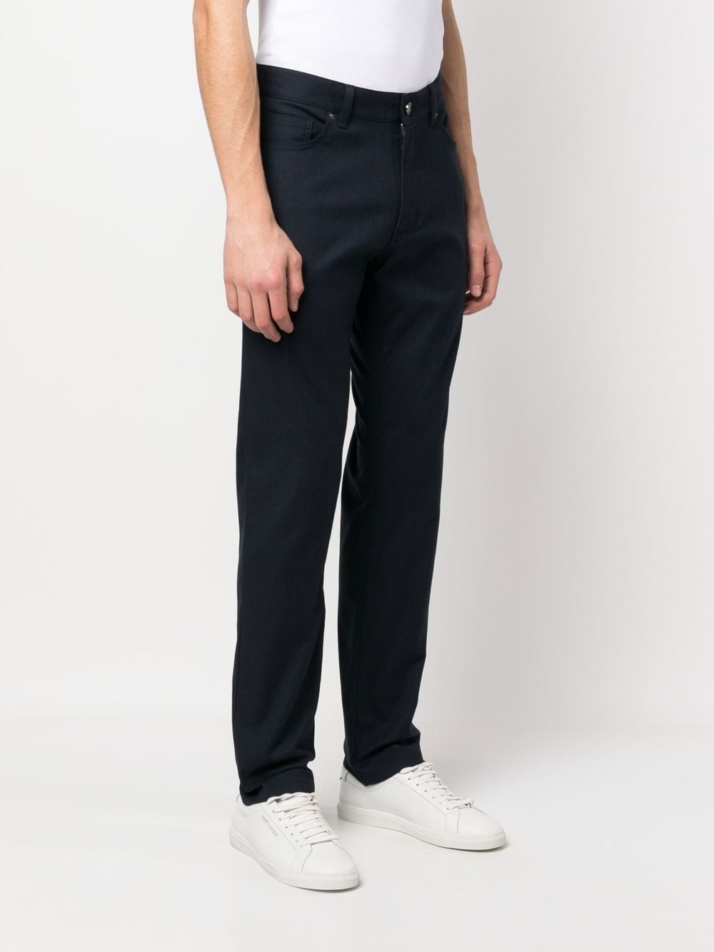 Shop Zegna Logo Patch Straight Leg Trousers In Blue