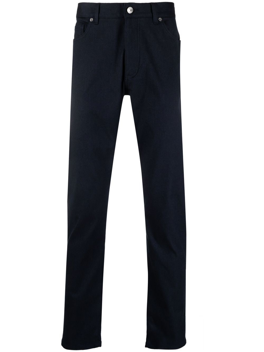 Zegna Logo Patch Straight Leg Trousers In Blue