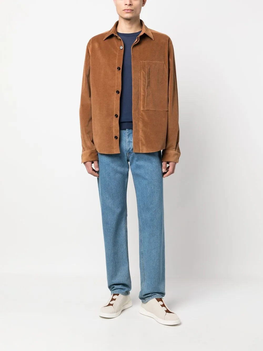 Zegna Ribfluwelen overhemd - Bruin