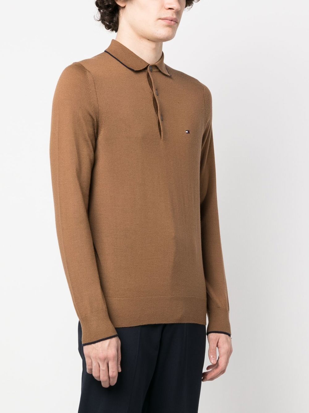 Shop Tommy Hilfiger Logo-embroidered Polo-collar Sweatshirt In Brown