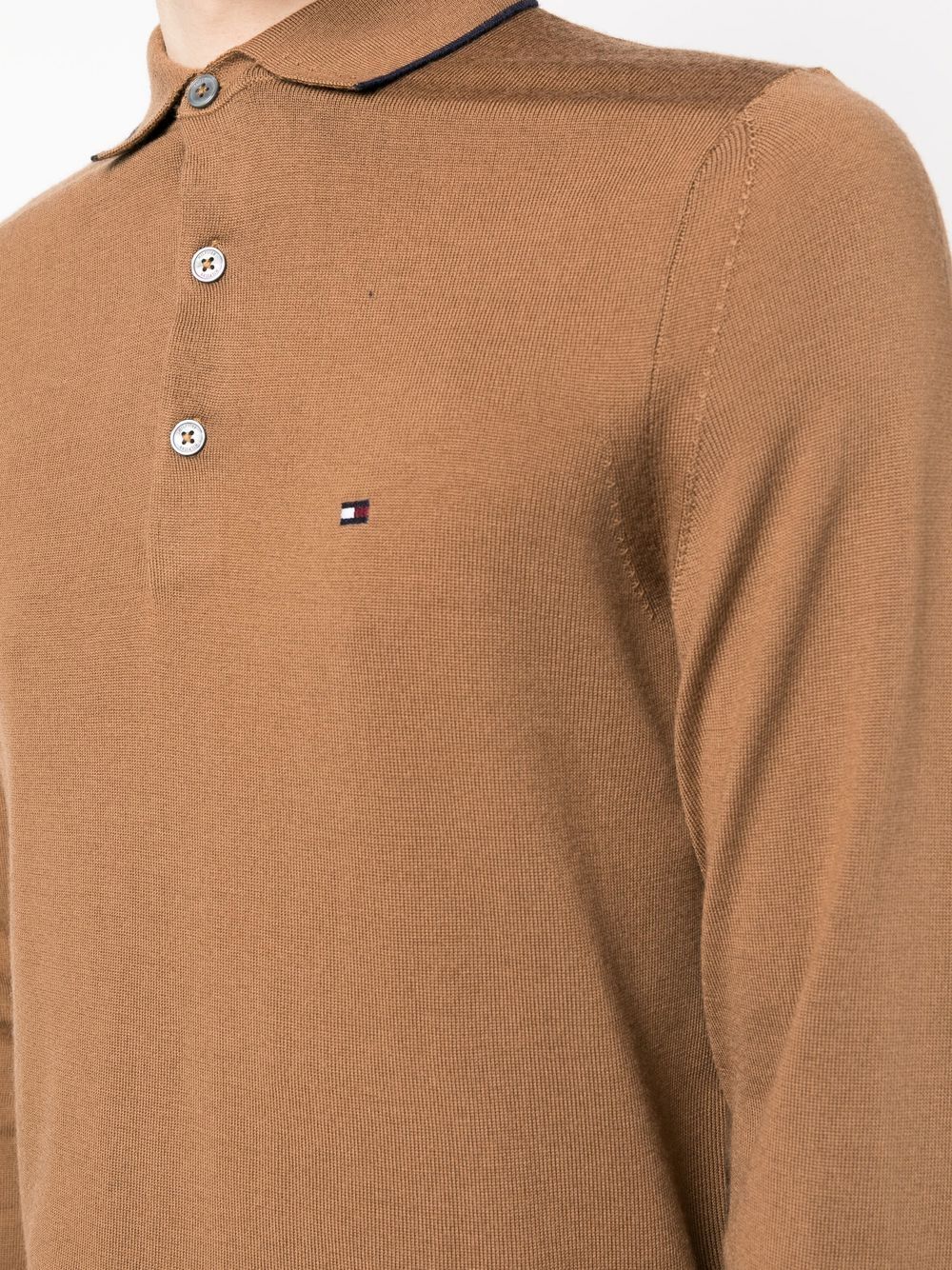 Shop Tommy Hilfiger Logo-embroidered Polo-collar Sweatshirt In Brown