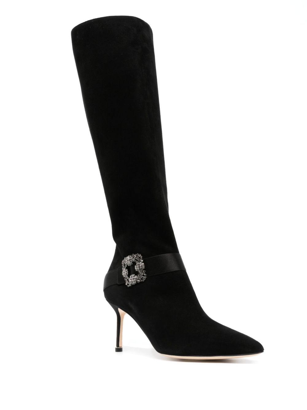 Shop Manolo Blahnik Pliniahi 70mm Pointed-toe Knee Boots In Black