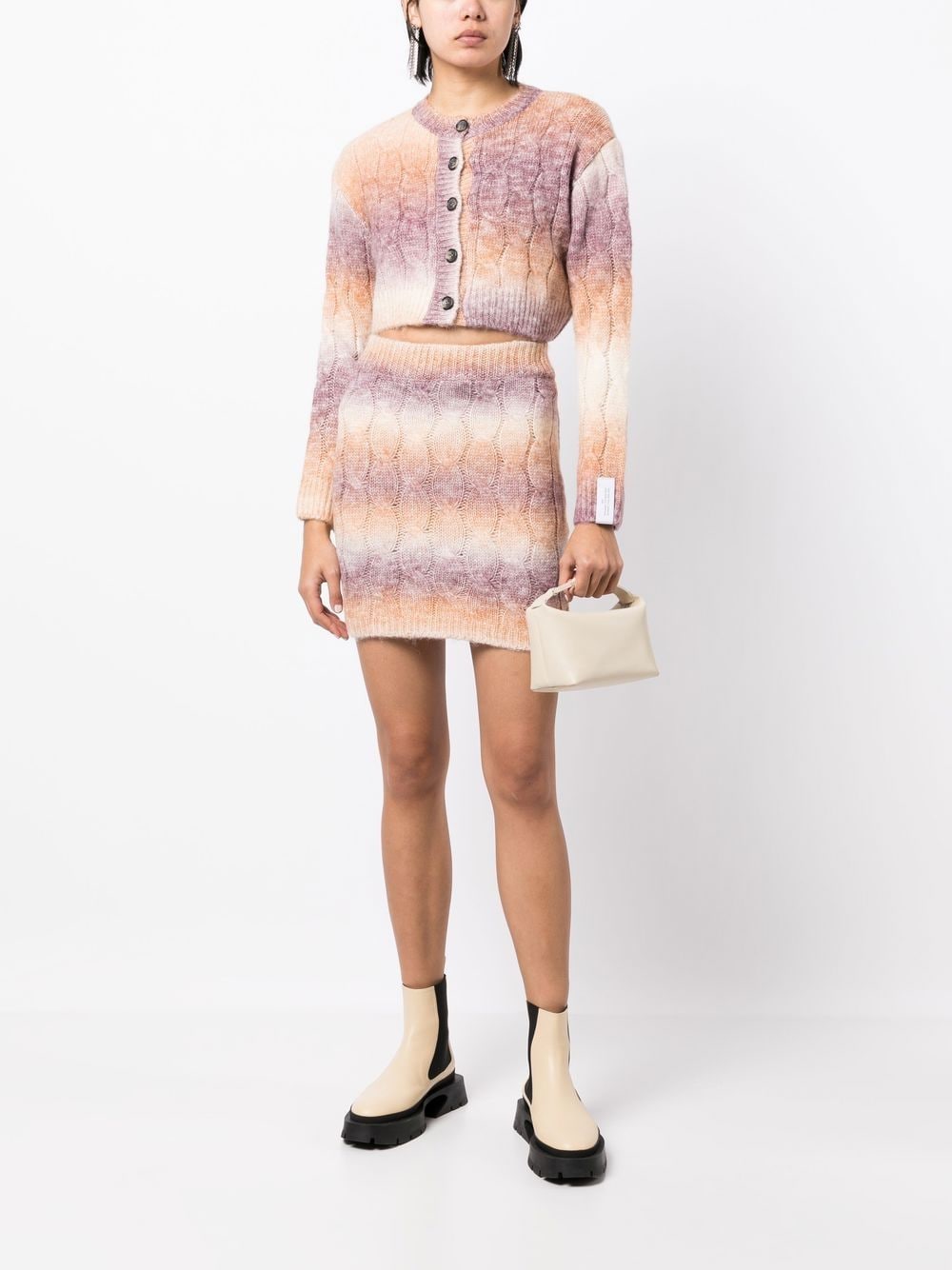 Shop Rokh Striped Cable-knit Mini Skirt In Purple