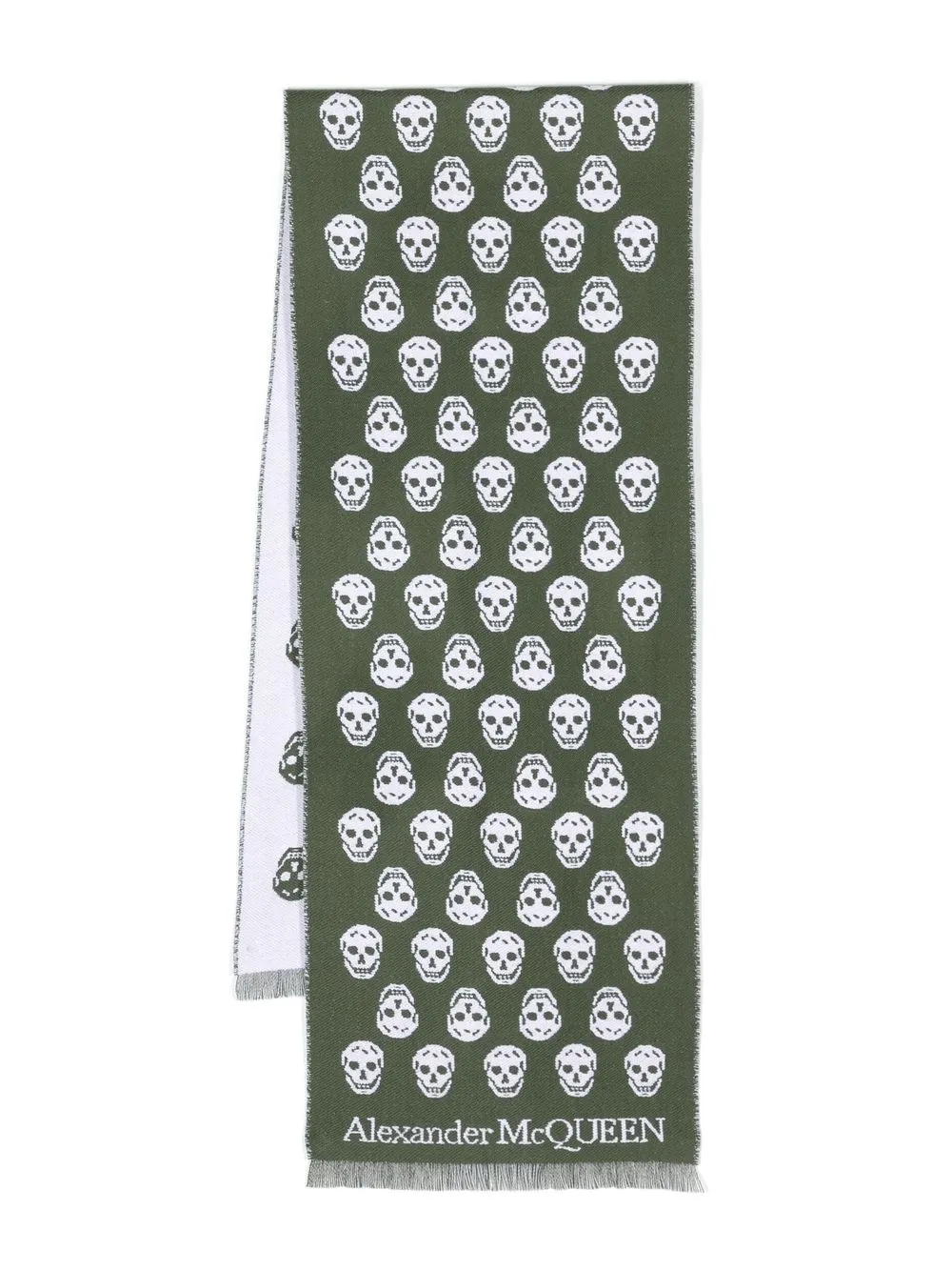 

Alexander McQueen skull-embroidered fringed scarf - Green