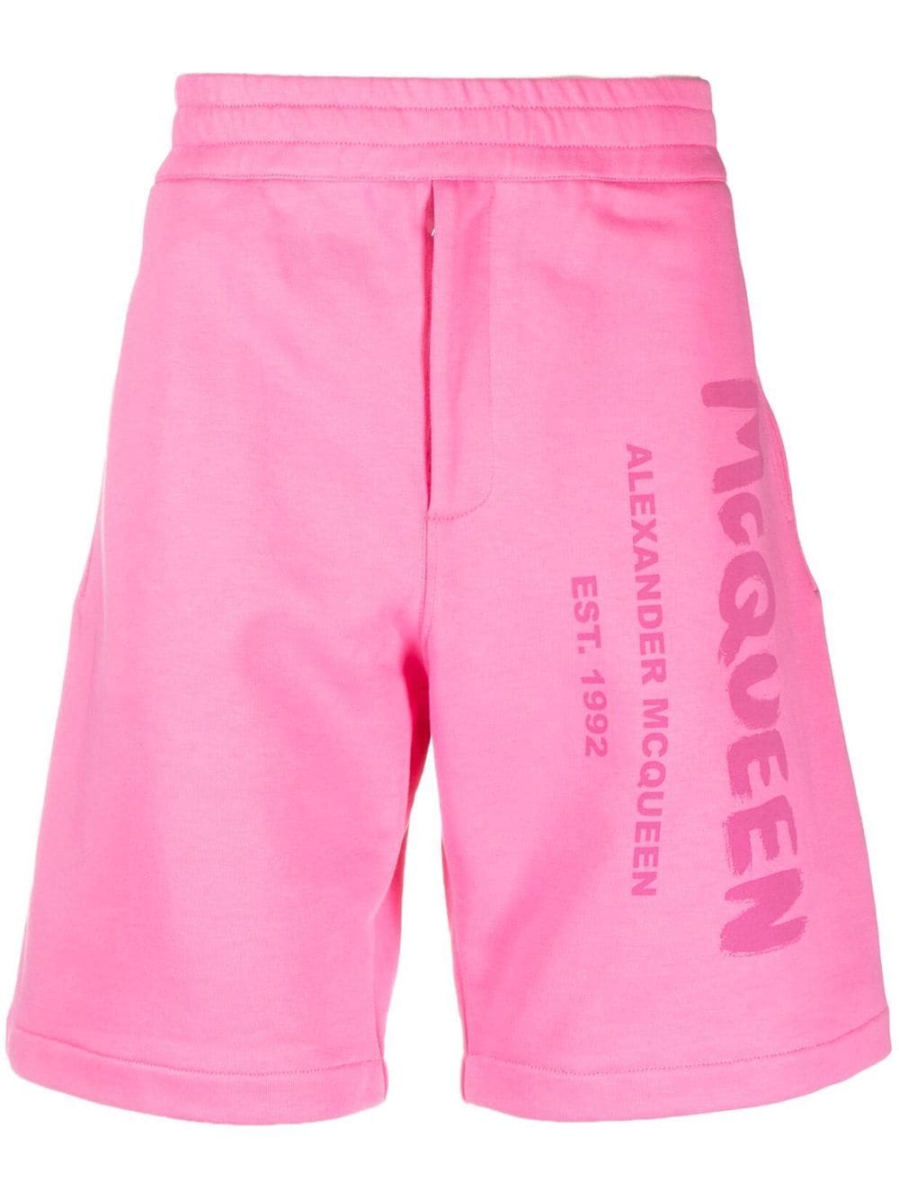 Shop Alexander Mcqueen Logo-print Cotton Track Shorts In Rosa