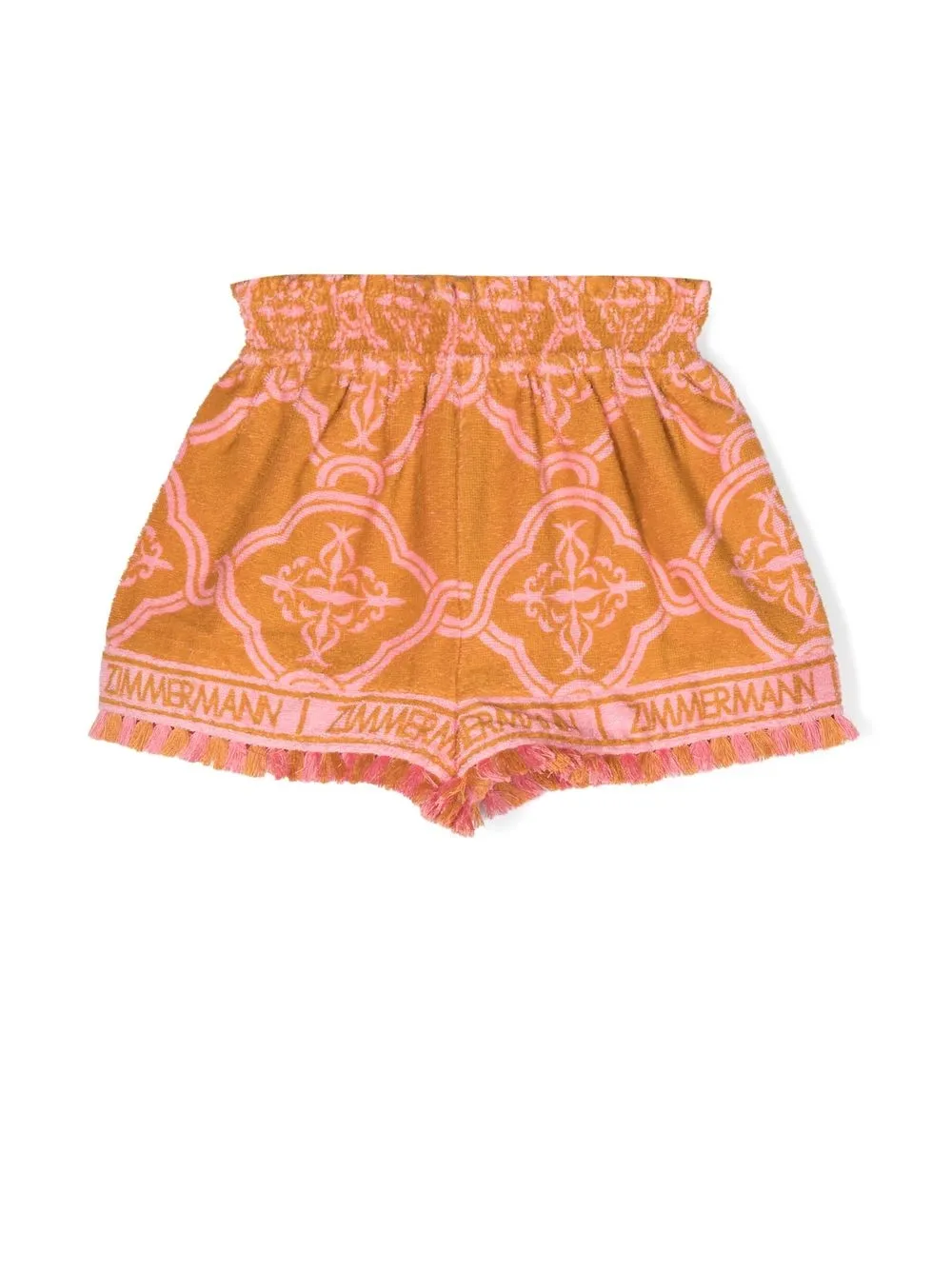 

ZIMMERMANN Kids logo print fringed shorts - Yellow