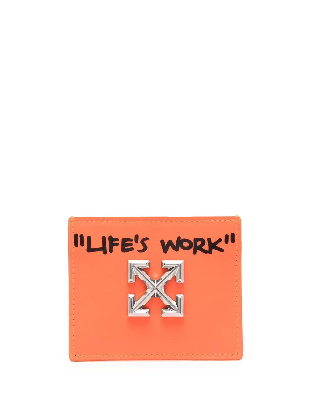 Off-white Logo-plaque Leather Cardholder In Arancio