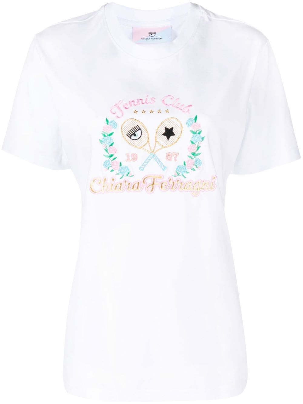 Shop Chiara Ferragni Tennis Club Embroidered Cotton T-shirt In White