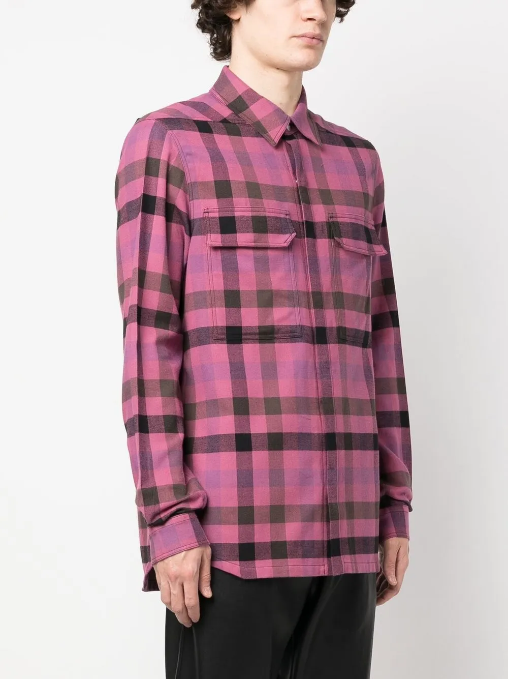 Shop Rick Owens Plaid-check Long-sleeved Shirt In Pink